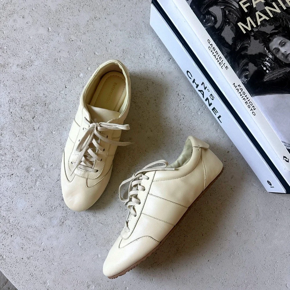 NEW Reformation Terra Sneakers in Cream Puff Leather Low Top Lace Up Trainers 6